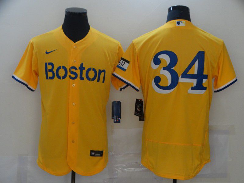 Men Boston Red Sox 34 No name Yellow Elite 2021 Nike MLB Jerseys